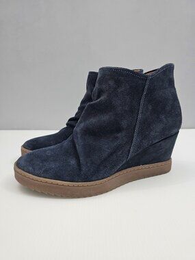 Sofft Siri Navy Blue Suede Waterproof Wedge Ankle Boot Slouch Comfort Womens 11